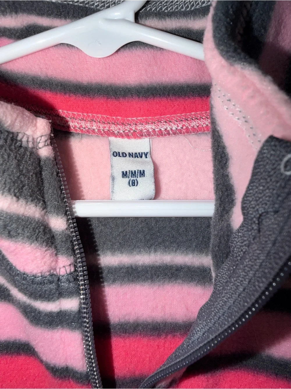 Old Navy Girls Pink Red and Black Striped Fleece Vest